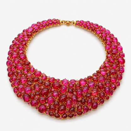 RUBINA MALA — Genuine Ruby Multi-Row Bib Statement Necklace รูบินามาลา สร้อยคอทับทิมแท้เรียงหลายแถว ดีไซน์ Bib Statement