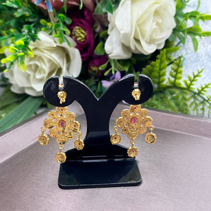 ต่างหูพลอยแท้หลากสีทรงระย้า ดีไซน์ดอกไม้วินเทจ | Genuine Multi-Gemstone Vintage Floral Drop Earrings
