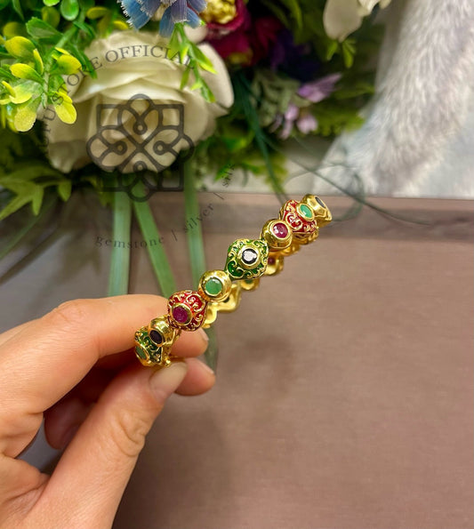 กำไลพลอยแท้หลากสี ดีไซน์ลวดลายวินเทจ Genuine Multi-Gemstone Vintage Ornamental Bracelet