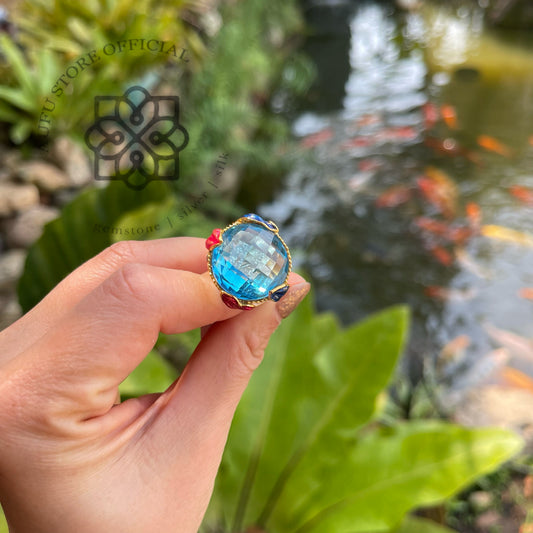 Genuine Blue Gemstone Statement Ring  แหวนพลอยแท้สีฟ้าดีไซน์ Statement