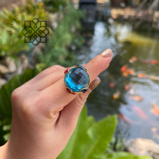 Genuine Blue Gemstone Statement Ring  แหวนพลอยแท้สีฟ้าดีไซน์ Statement