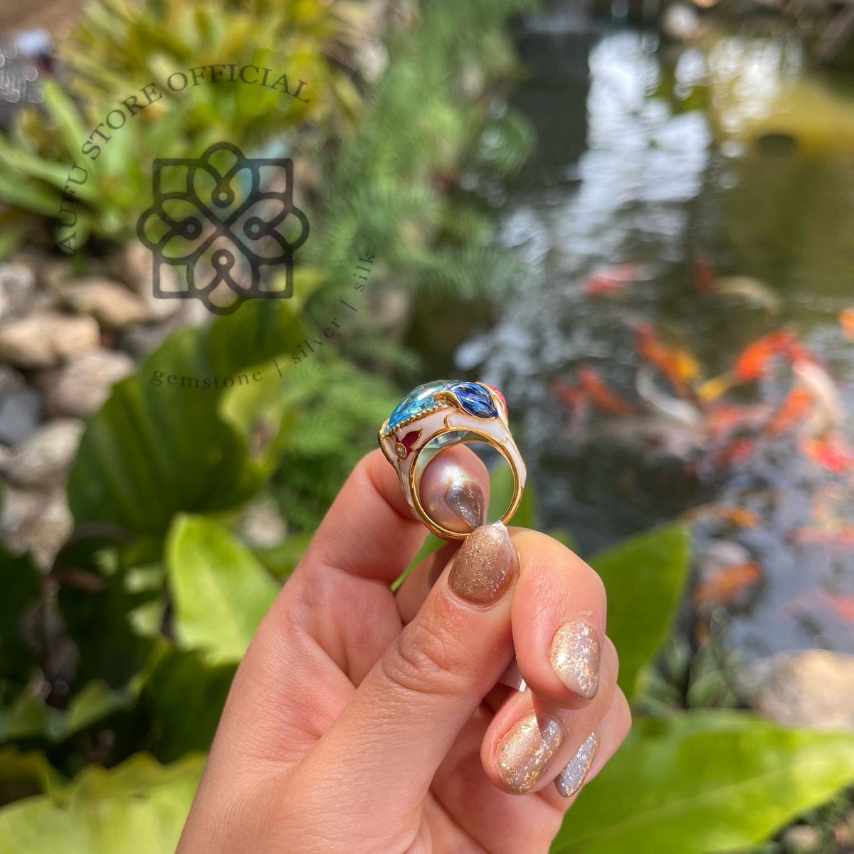 Genuine Blue Gemstone Statement Ring  แหวนพลอยแท้สีฟ้าดีไซน์ Statement