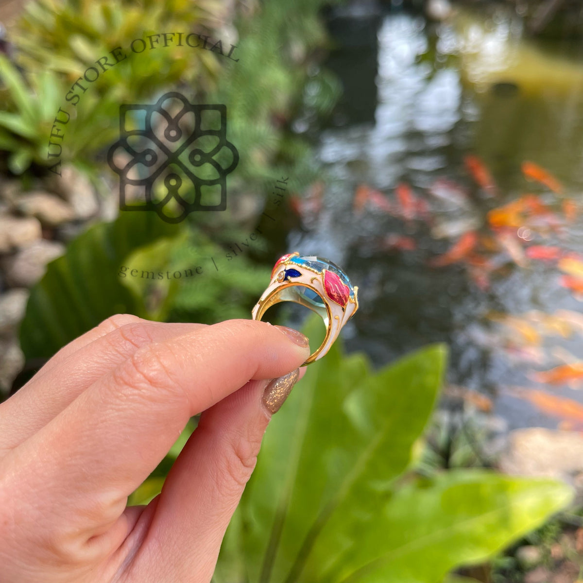 Genuine Blue Gemstone Statement Ring  แหวนพลอยแท้สีฟ้าดีไซน์ Statement