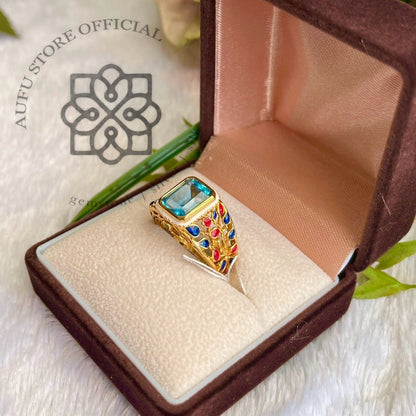 Blue Topaz Statement Ring  แหวนบลูโทพาสแท้ดีไซน์สเตทเมนต์