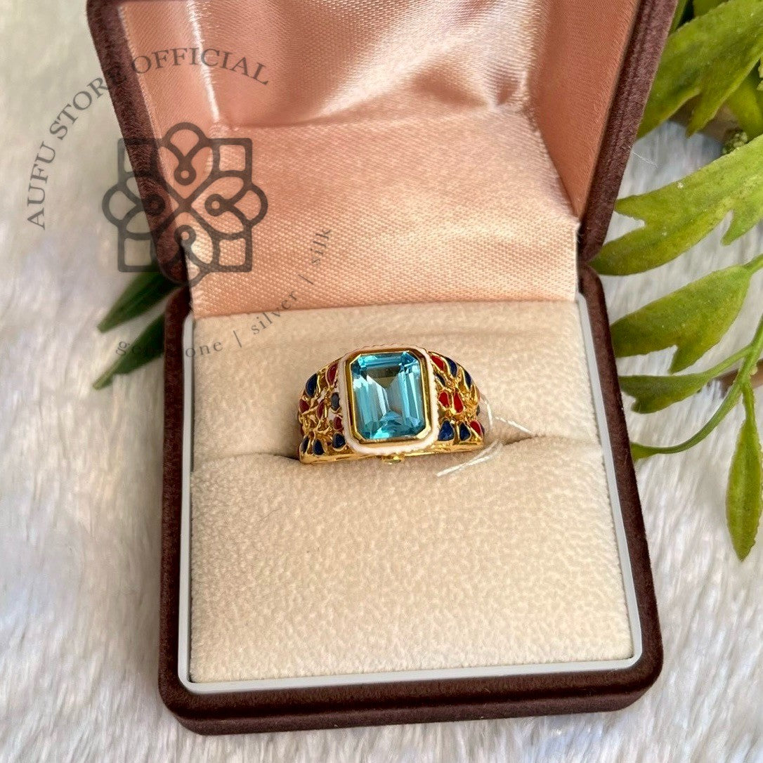 Blue Topaz Statement Ring  แหวนบลูโทพาสแท้ดีไซน์สเตทเมนต์