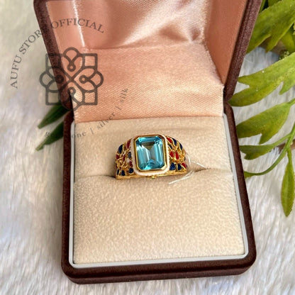 Blue Topaz Statement Ring  แหวนบลูโทพาสแท้ดีไซน์สเตทเมนต์