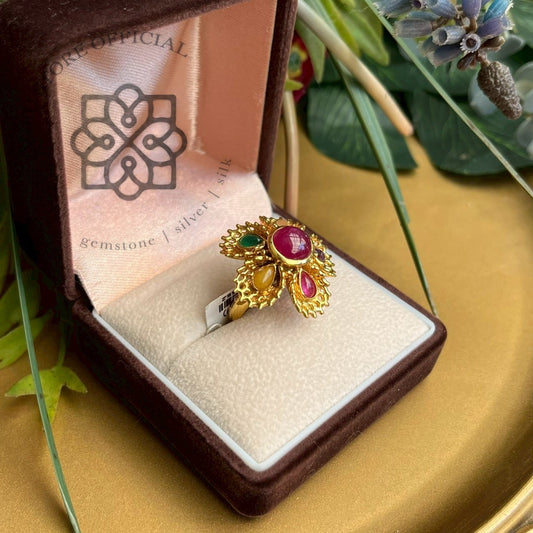 Multi-Gemstone Floral Statement Ring แหวนพลอยแท้หลากสีดีไซน์ดอกไม้