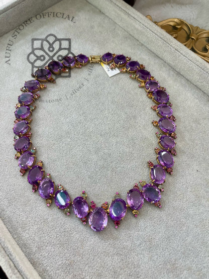 AMETHYST VIOLET CASCADE อเมทิสต์ ไวโอเล็ต คาสเคด — สร้อยคออเมทิสต์ทรงรี ประดับพลอยหลากสี