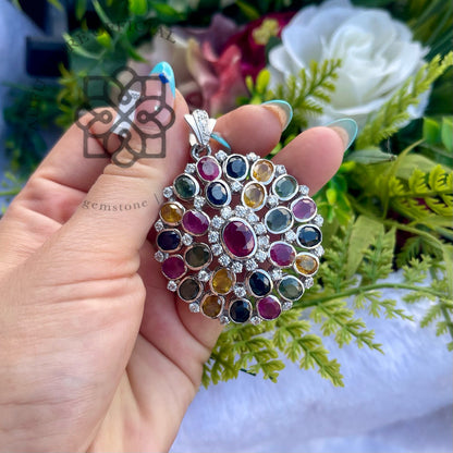 CELESTIAL MOSAIC — Multicolor Gemstone Cluster Statement Pendant จี้พลอยหลากสี ดีไซน์วงกลม Cluster Statement