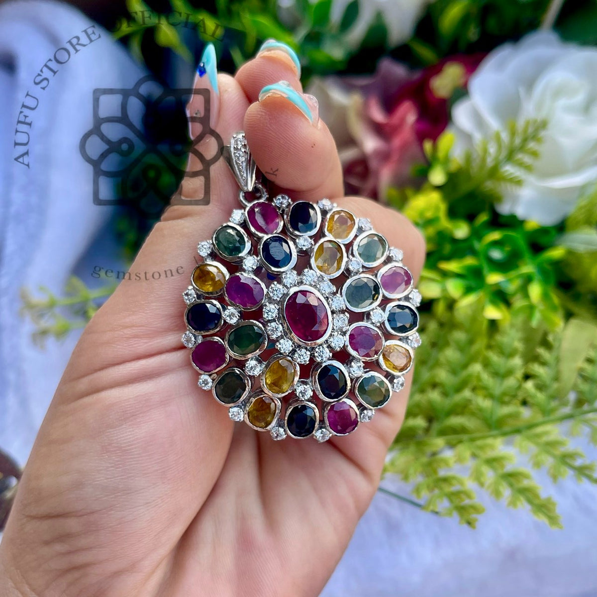 CELESTIAL MOSAIC — Multicolor Gemstone Cluster Statement Pendant จี้พลอยหลากสี ดีไซน์วงกลม Cluster Statement