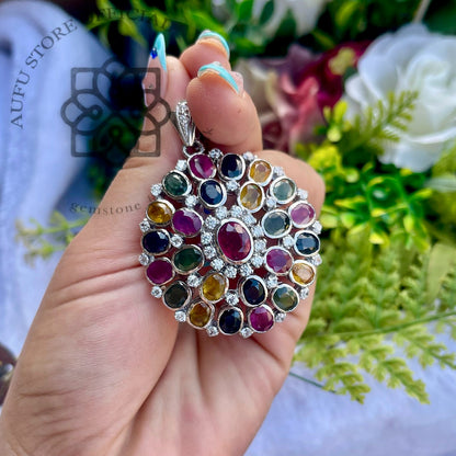 CELESTIAL MOSAIC — Multicolor Gemstone Cluster Statement Pendant จี้พลอยหลากสี ดีไซน์วงกลม Cluster Statement