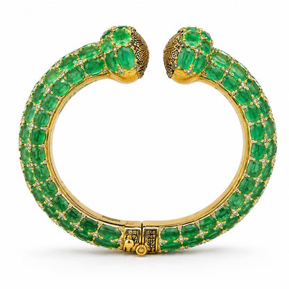 MARAKATA VANA™ — Genuine Emerald Multi-Row Statement Cuff Bracelet มรกตวนา — กำไลข้อมือมรกตแท้เรียงหลายแถว
