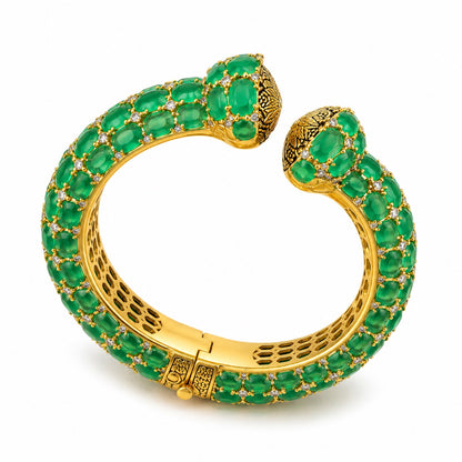 MARAKATA VANA™ — Genuine Emerald Multi-Row Statement Cuff Bracelet มรกตวนา — กำไลข้อมือมรกตแท้เรียงหลายแถว