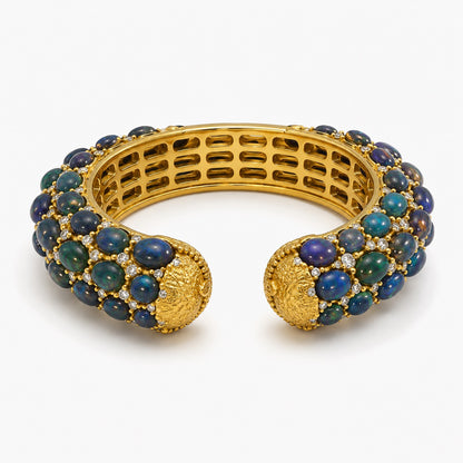 RATRI PRABHA — Genuine Black Opal Multi-Row Statement Cuff Bracelet กำไลข้อมือโอปอลดำแท้เรียงหลายแถว