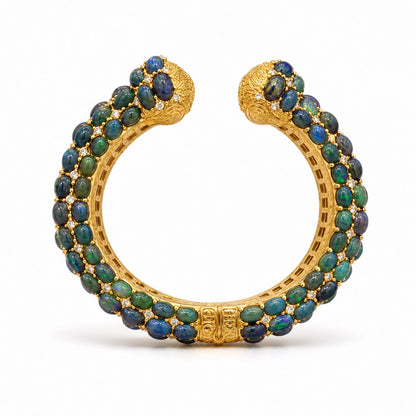 RATRI PRABHA — Genuine Black Opal Multi-Row Statement Cuff Bracelet กำไลข้อมือโอปอลดำแท้เรียงหลายแถว