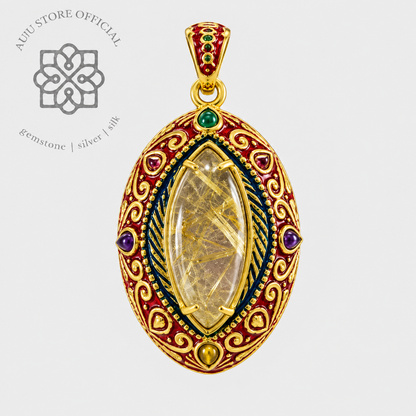 AURELIS THREAD — Golden Rutilated Quartz Ornamental Statement Pendant ออเรลิส เธรด จี้ไหมทอง ดีไซน์ Ornamental Statement