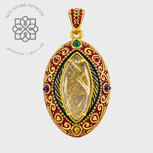 AURELIS THREAD — Golden Rutilated Quartz Ornamental Statement Pendant ออเรลิส เธรด จี้ไหมทอง ดีไซน์ Ornamental Statement