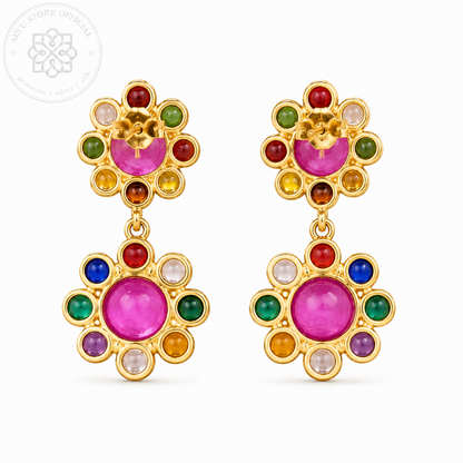 RATANA BLOOM — Colorful Multi-Gemstone Floral Drop Earrings รัตนบุปผา  ต่างหูพลอยหลากสีดีไซน์ดอกไม้