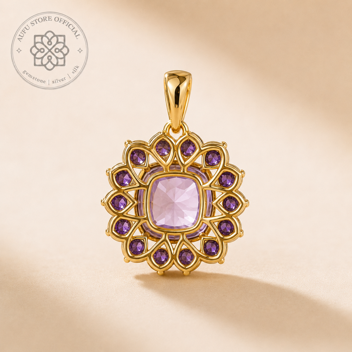 AMETHYST CELESTE — Amethyst Floral Halo Statement Pendant AMETHYST CELESTE อเมทิสต์ เซเลสต์ — จี้อเมทิสต์ดีไซน์ Floral Halo