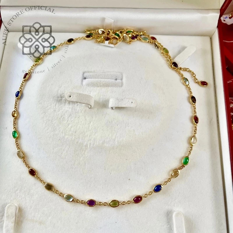 NAVARATNA LUMINA นวรัตน์ ลูมินา — Genuine Nine-Gem Necklace in 925 Sterling Silver with 24K Gold Plating สร้อยคอพลอยแท้ นพเก้า เงินแท้ 92.5% ชุบทองคำแท้ 24K