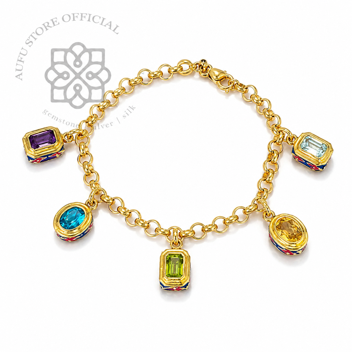 RATANA PRISM — Genuine Multi-Gemstone Charm Bracelet รัตนปริซึม สร้อยข้อมือพลอยแท้หลากสี Charm Bracelet