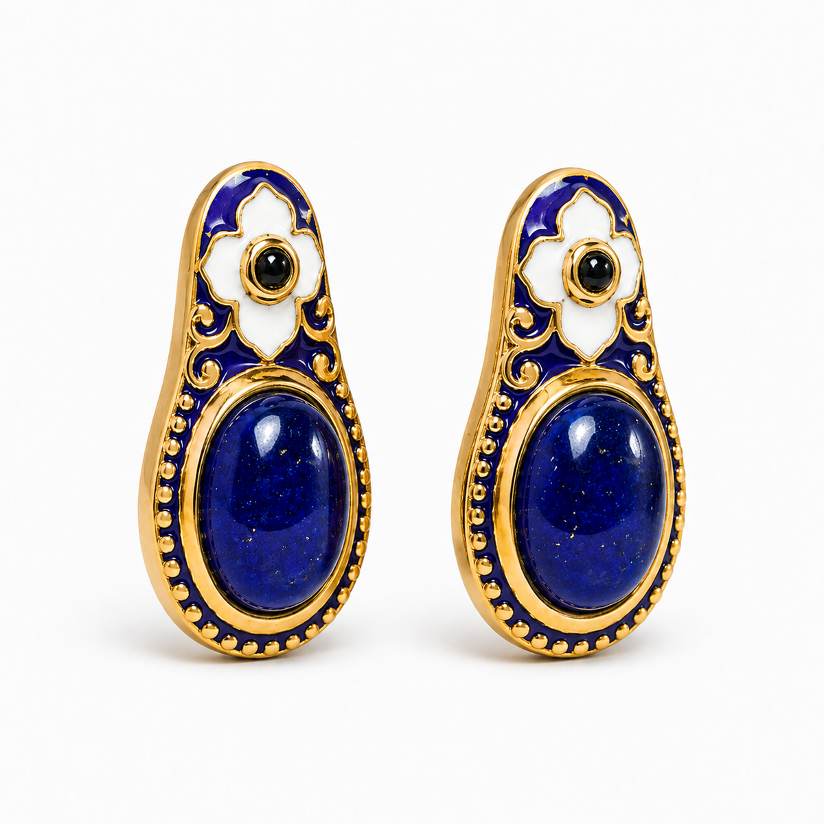 NILA LOTUS — Genuine Sapphire Cabochon Statement Earrings นิลโลตัส  ต่างหูไพลินแท้ทรงรีหลังเบี้ย