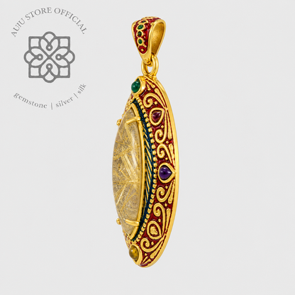 AURELIS THREAD — Golden Rutilated Quartz Ornamental Statement Pendant ออเรลิส เธรด จี้ไหมทอง ดีไซน์ Ornamental Statement