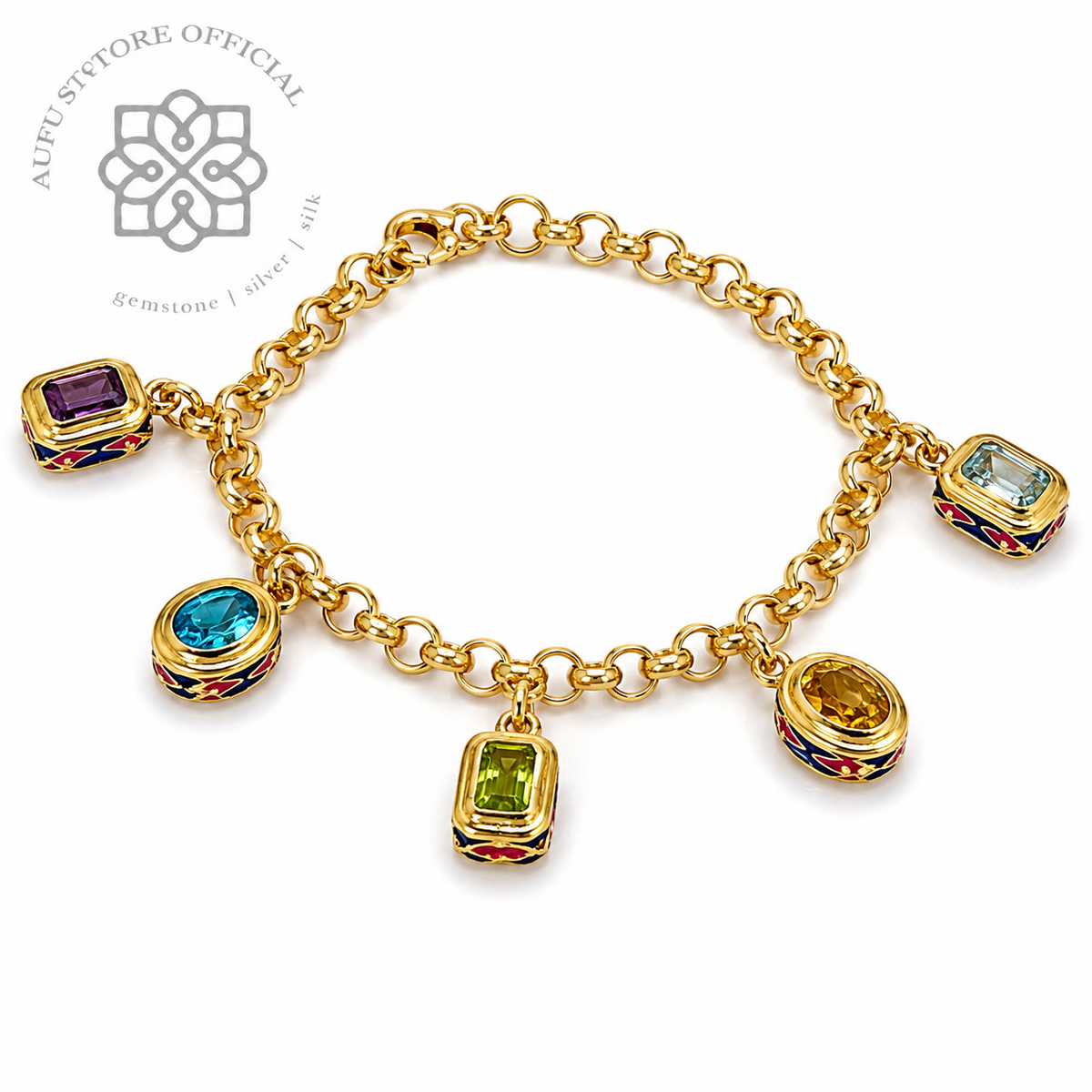 RATANA PRISM — Genuine Multi-Gemstone Charm Bracelet รัตนปริซึม สร้อยข้อมือพลอยแท้หลากสี Charm Bracelet