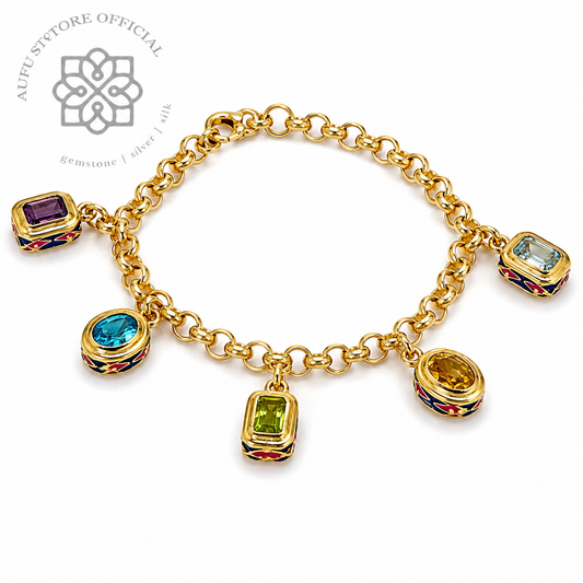 RATANA PRISM — Genuine Multi-Gemstone Charm Bracelet รัตนปริซึม สร้อยข้อมือพลอยแท้หลากสี Charm Bracelet