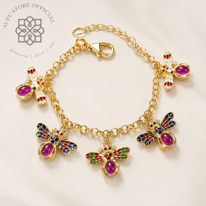 AURELIA FLIGHT — Genuine Gemstone Winged Charm Bracelet ออเรเลีย ไฟลต์ สร้อยข้อมือพลอยแท้ จี้แมลงมีปีกหลากสี