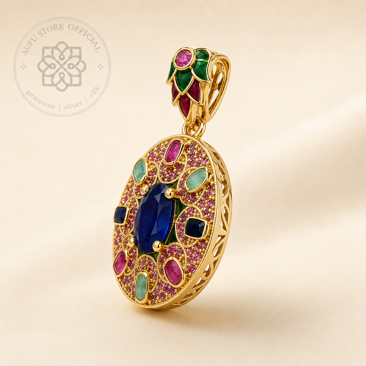 CELESTIAL MANDALA — Multicolor Gemstone Ornamental Statement Pendant CELESTIAL MANDALA เซเลสเชียล มันดาลา จี้พลอยหลากสี ดีไซน์ Statement