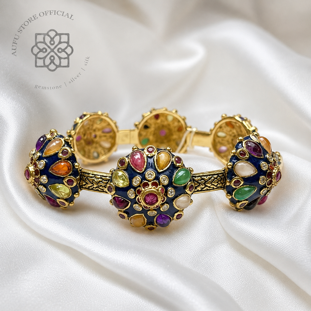 RATANA MANDALA — Genuine Multi-Gemstone Heritage Statement Bangle รัตนมณฑลา กำไลข้อมือพลอยแท้หลากสี ดีไซน์มณฑล