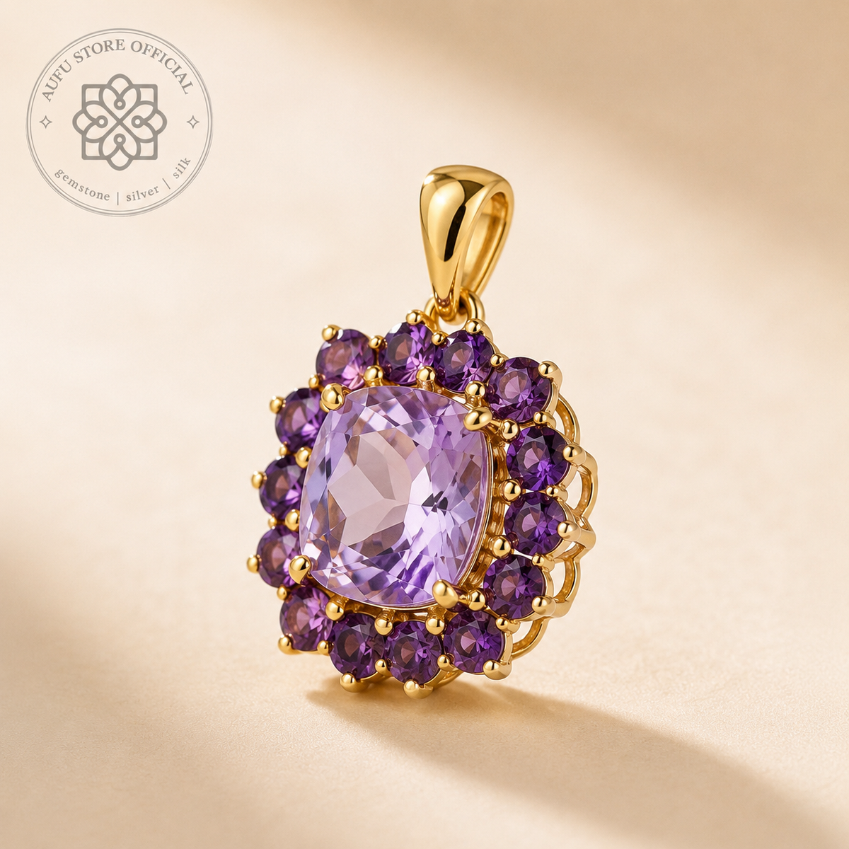 AMETHYST CELESTE — Amethyst Floral Halo Statement Pendant AMETHYST CELESTE อเมทิสต์ เซเลสต์ — จี้อเมทิสต์ดีไซน์ Floral Halo