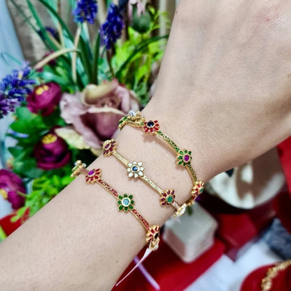 RATANA BLOSSOM — Ornamental Floral Gemstone Bangle Bracelet รัตนบุปผา  กำไลข้อมือลายดอกไม้ประดับพลอย
