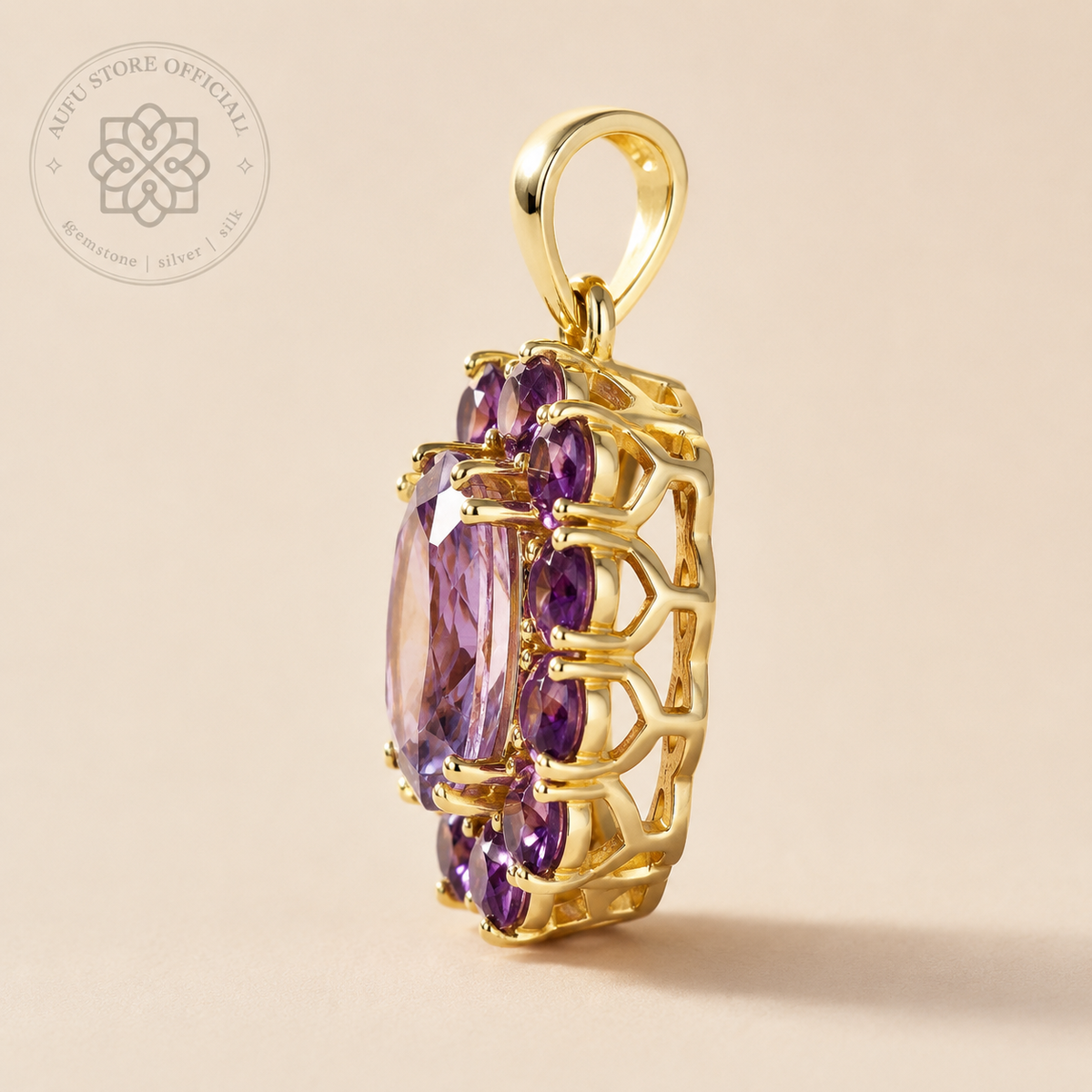 AMETHYST CELESTE — Amethyst Floral Halo Statement Pendant AMETHYST CELESTE อเมทิสต์ เซเลสต์ — จี้อเมทิสต์ดีไซน์ Floral Halo