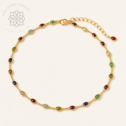 NAVARATNA LUMINA นวรัตน์ ลูมินา — Genuine Nine-Gem Necklace in 925 Sterling Silver with 24K Gold Plating สร้อยคอพลอยแท้ นพเก้า เงินแท้ 92.5% ชุบทองคำแท้ 24K