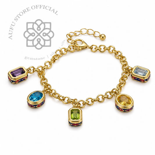 RATANA PRISM — Genuine Multi-Gemstone Charm Bracelet รัตนปริซึม สร้อยข้อมือพลอยแท้หลากสี Charm Bracelet