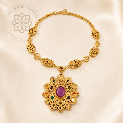 RATANARAJ NAVARATNA — Ruby &amp; Nine-Gem Heritage Statement Necklace RATANARAJ NAVARATNA รัตนราช นวรัตน์  สร้อยคอทับทิม นพเก้ารัตนชาติ