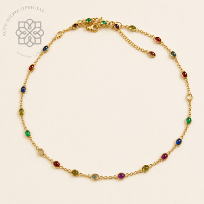 NAVARATNA LUMINA นวรัตน์ ลูมินา — Genuine Nine-Gem Necklace in 925 Sterling Silver with 24K Gold Plating สร้อยคอพลอยแท้ นพเก้า เงินแท้ 92.5% ชุบทองคำแท้ 24K