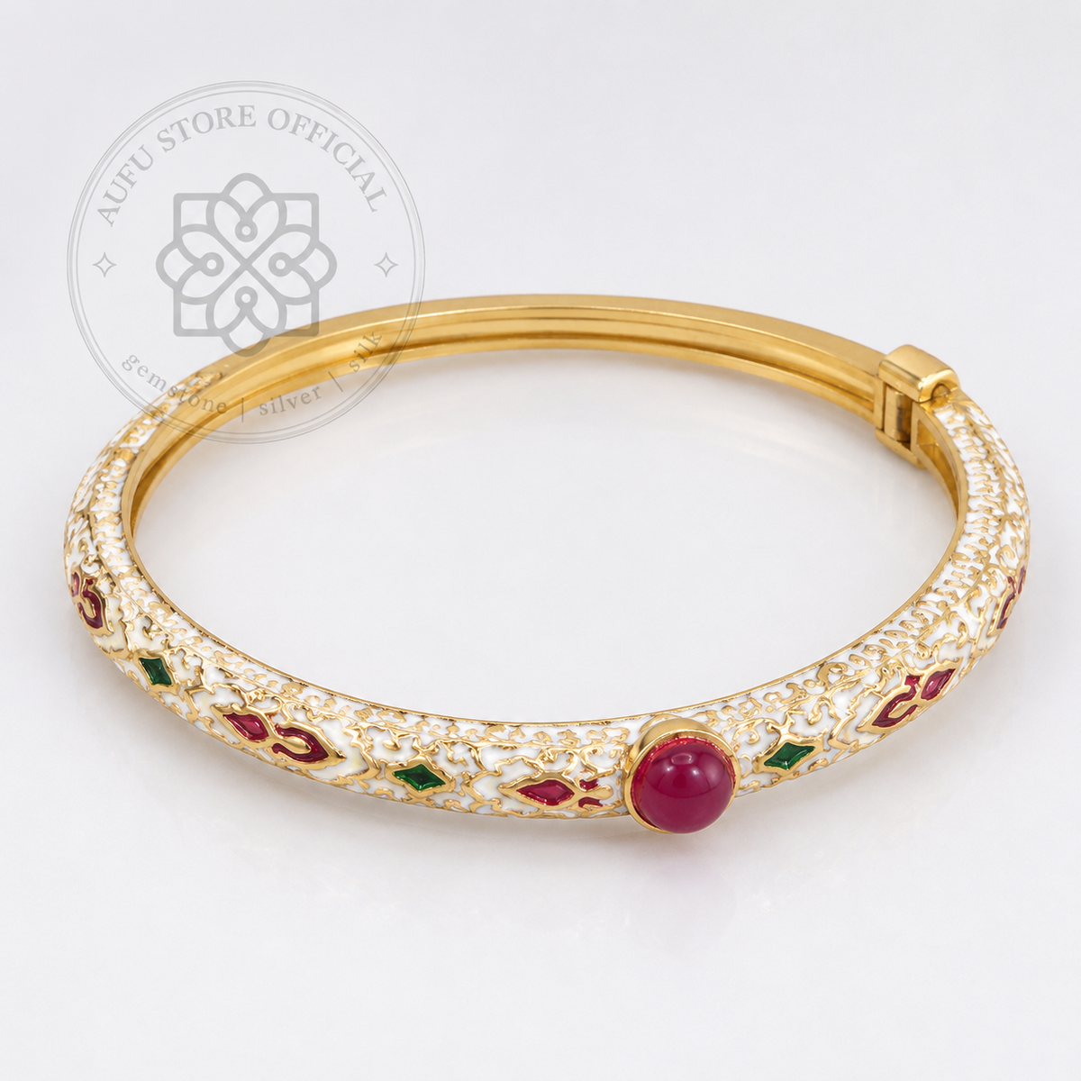 RUBINA ENAMELLE — Genuine Ruby Enamel Heritage Bangle Bracelet  รูบินา เอนาเมลล์ กำไลข้อมือทับทิมแท้ งานลงยา