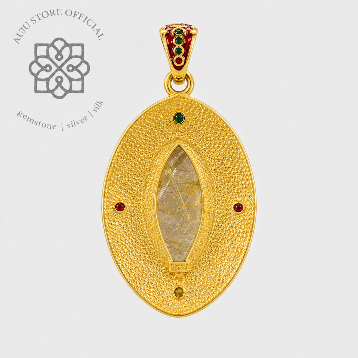 AURELIS THREAD — Golden Rutilated Quartz Ornamental Statement Pendant ออเรลิส เธรด จี้ไหมทอง ดีไซน์ Ornamental Statement