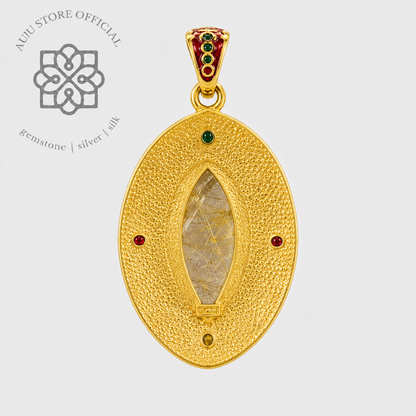 AURELIS THREAD — Golden Rutilated Quartz Ornamental Statement Pendant ออเรลิส เธรด จี้ไหมทอง ดีไซน์ Ornamental Statement