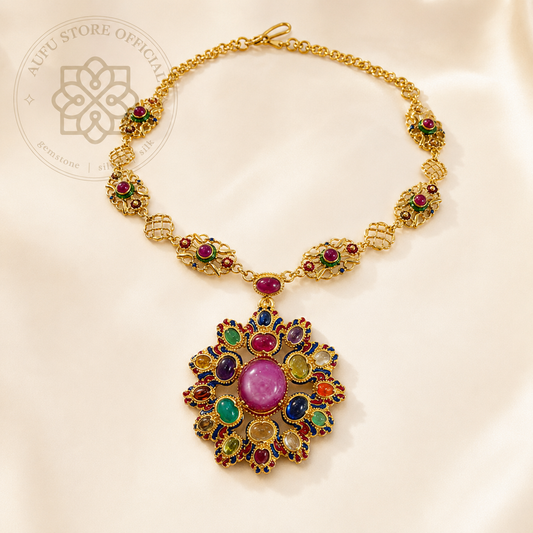 RATANARAJ NAVARATNA — Ruby &amp; Nine-Gem Heritage Statement Necklace RATANARAJ NAVARATNA รัตนราช นวรัตน์  สร้อยคอทับทิม นพเก้ารัตนชาติ