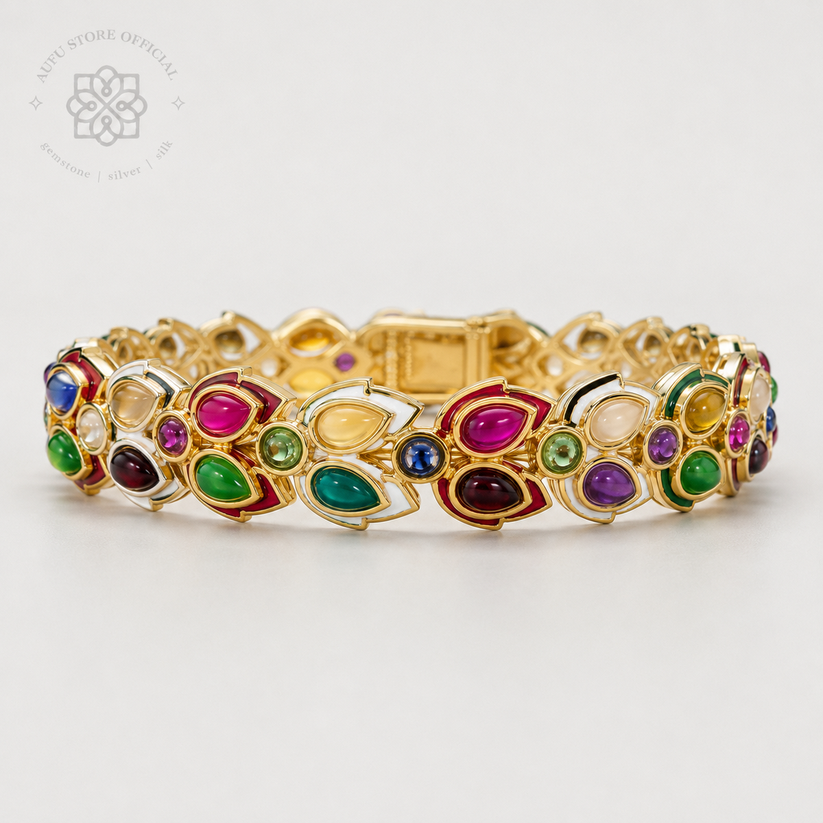 NAVARATNA PETALIA — Genuine Navaratna Floral Gemstone Bangle นพรัตนพฤกษา กำไลพลอยนพเก้าแท้ ดีไซน์พฤกษา
