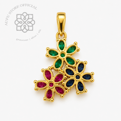 TRINITY BLOOM — Genuine Multi-Gemstone Three-Flower Pendant ทรินิตี้ บลูม จี้พลอยแท้สามสี ดีไซน์ดอกไม้ 3 ดอก