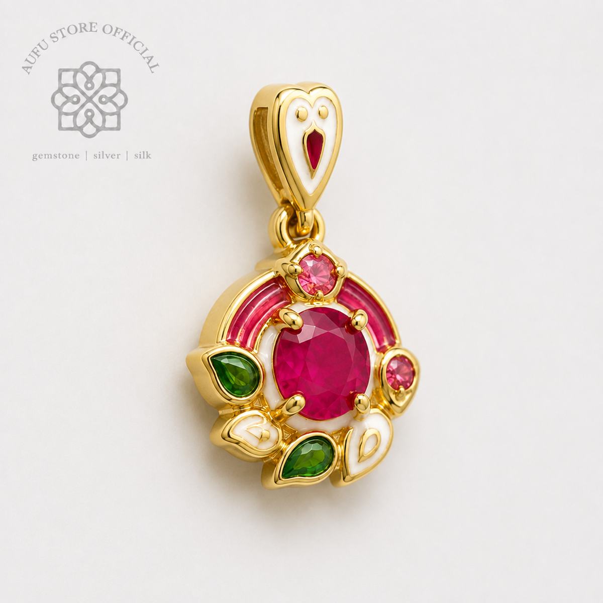 RUBINA LOTUS — Genuine Ruby Floral Ornamental Pendant รูบินา โลตัส  จี้ทับทิมแท้ ดีไซน์ดอกบัว Ornamental