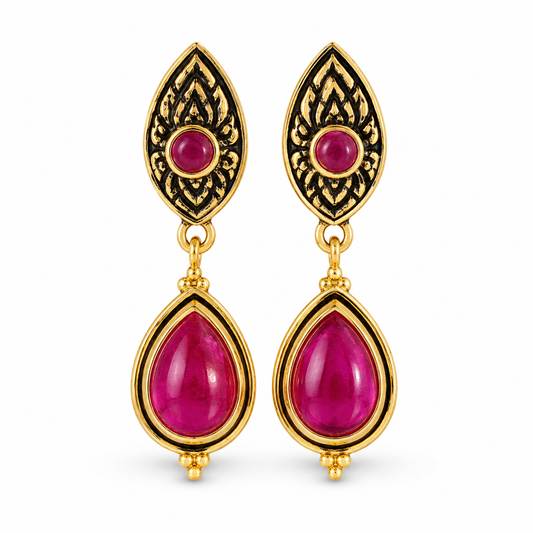 RUBINA PADMA — Genuine Ruby Teardrop Statement Earrings รูบินา ปัทมา ต่างหูทับทิมแท้ทรงหยดน้ำ