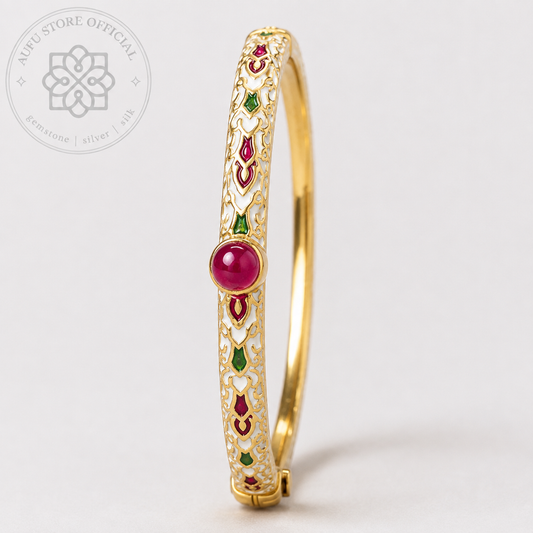 RUBINA ENAMELLE — Genuine Ruby Enamel Heritage Bangle Bracelet  รูบินา เอนาเมลล์ กำไลข้อมือทับทิมแท้ งานลงยา