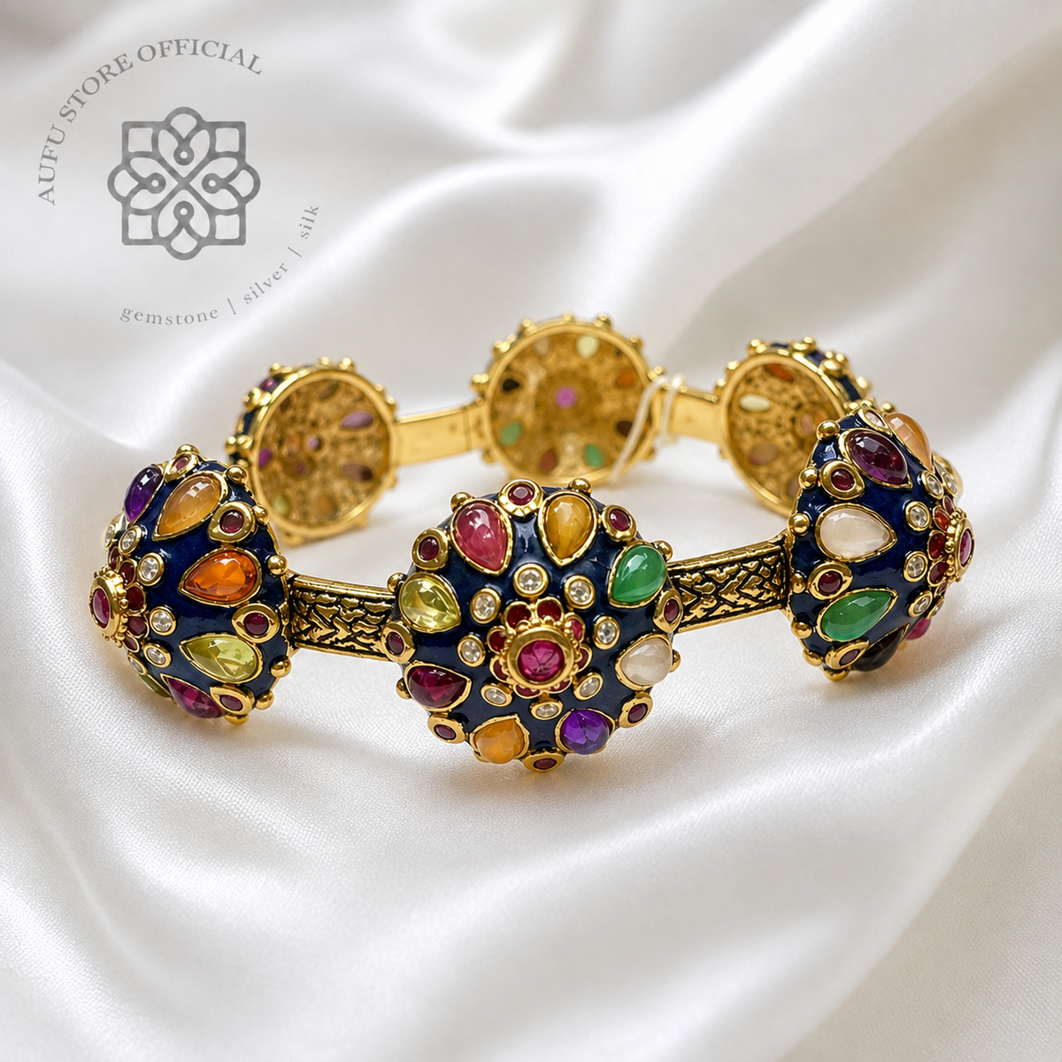 RATANA MANDALA — Genuine Multi-Gemstone Heritage Statement Bangle รัตนมณฑลา กำไลข้อมือพลอยแท้หลากสี ดีไซน์มณฑล