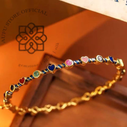 RATANA DUET — Genuine Multi-Gemstone Double-Line Bangle Bracelet รัตนดูเอ็ต  กำไลข้อมือพลอยแท้หลากสี ดีไซน์เส้นคู่